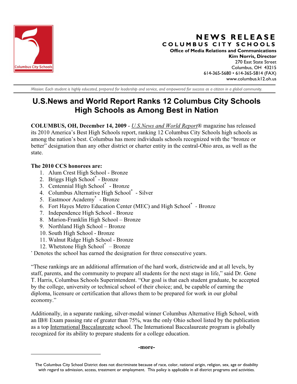 12 Columbus Schools Ranked Best by U.S. News.Pdf