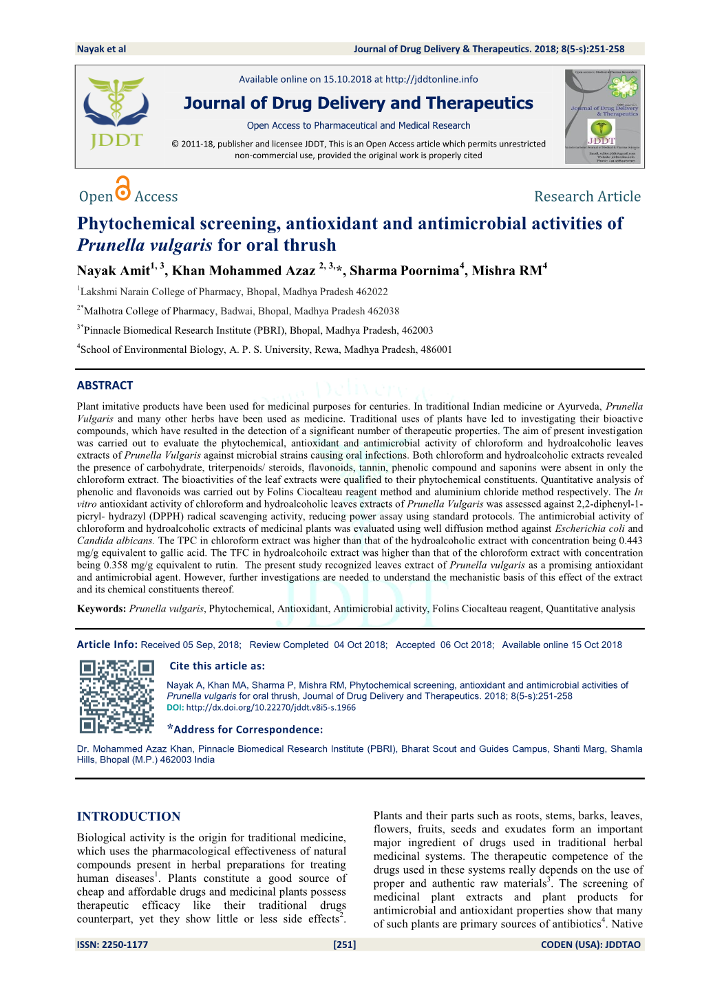 Phytochemical Screening, Antioxidant and Antimicrobial Activities Of