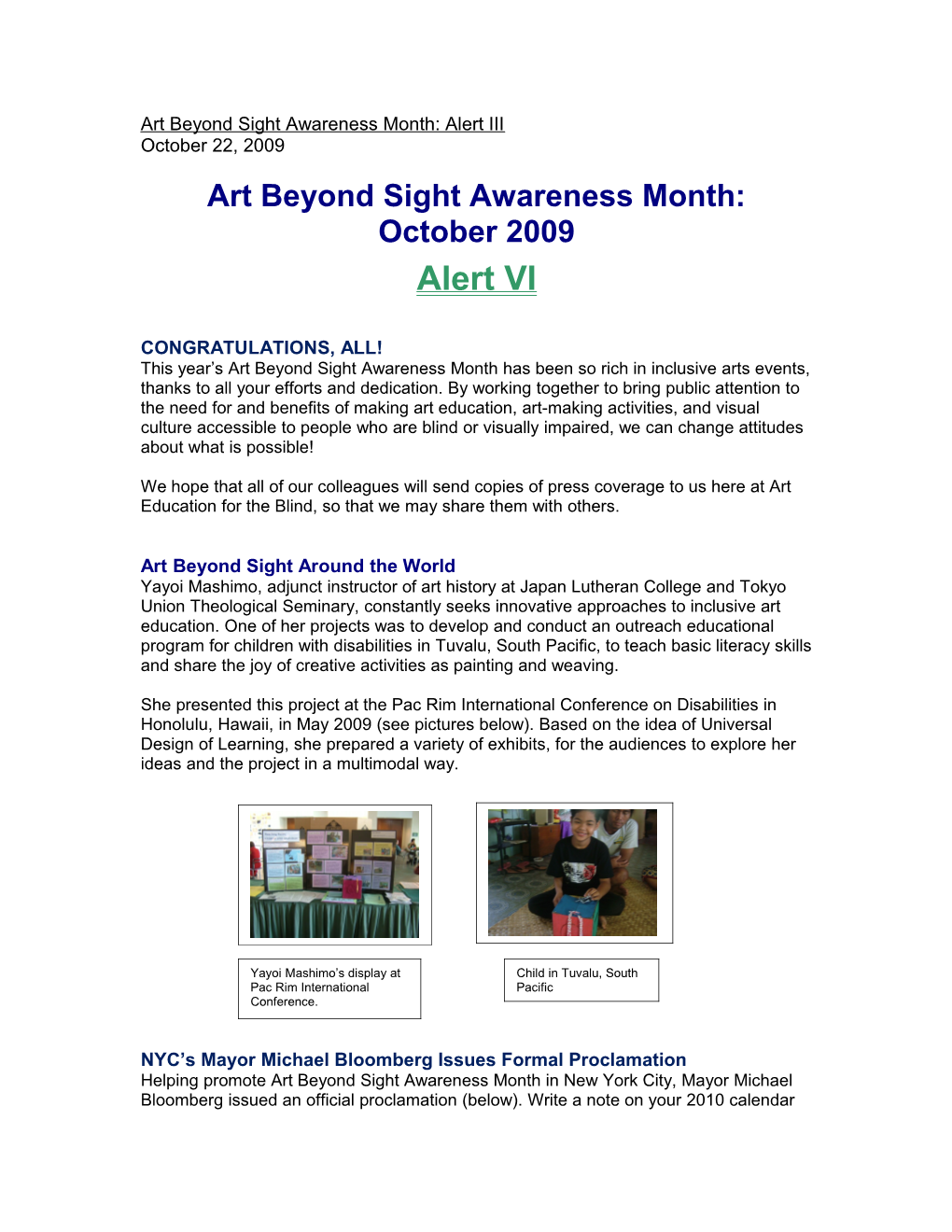 Art Beyond Sight Awareness Month: Alert III
