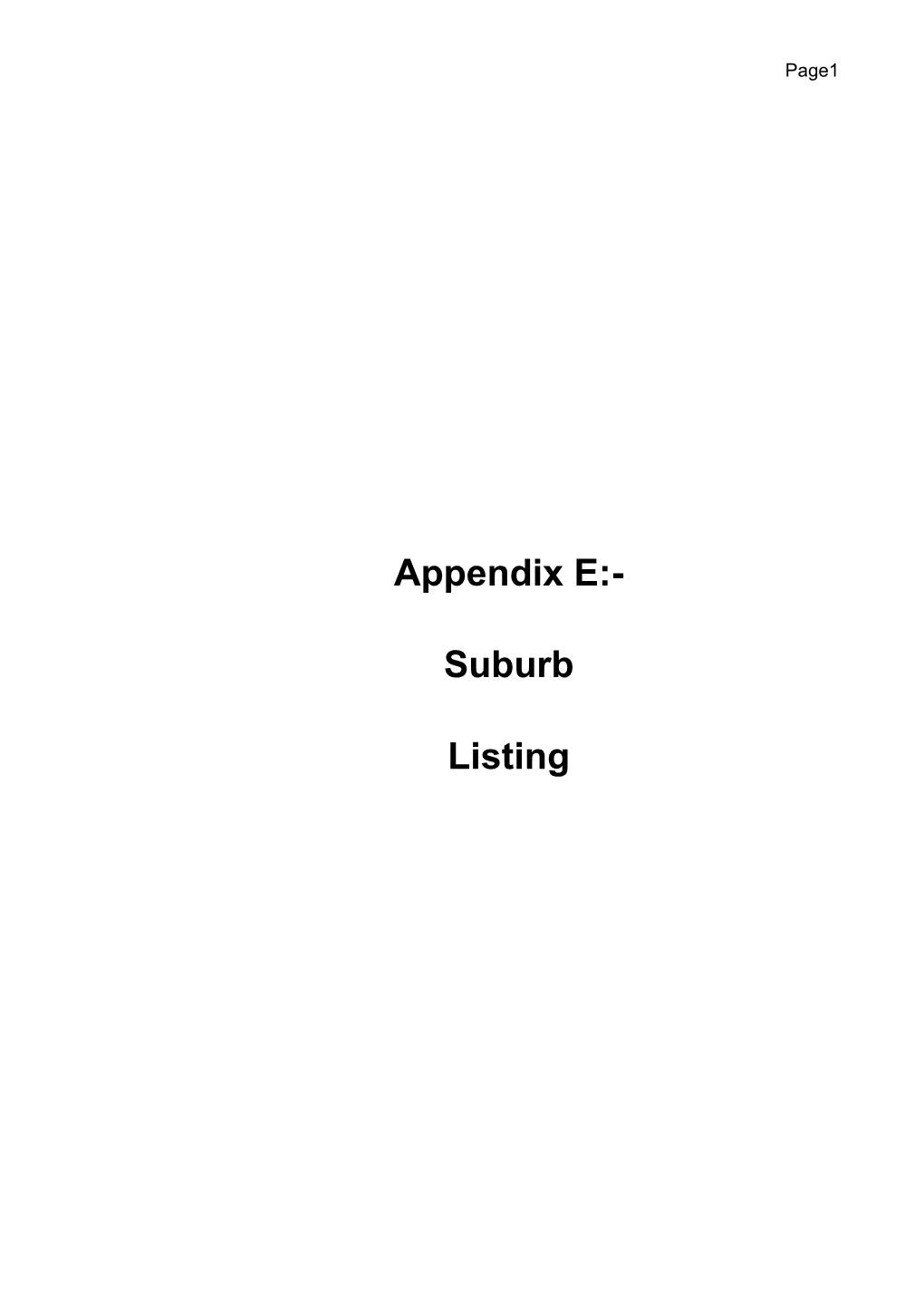 Appendix E:- Suburb Listing