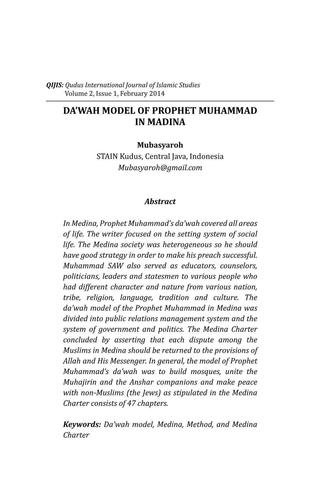 Da'wah Model of Prophet Muhammad in Madina