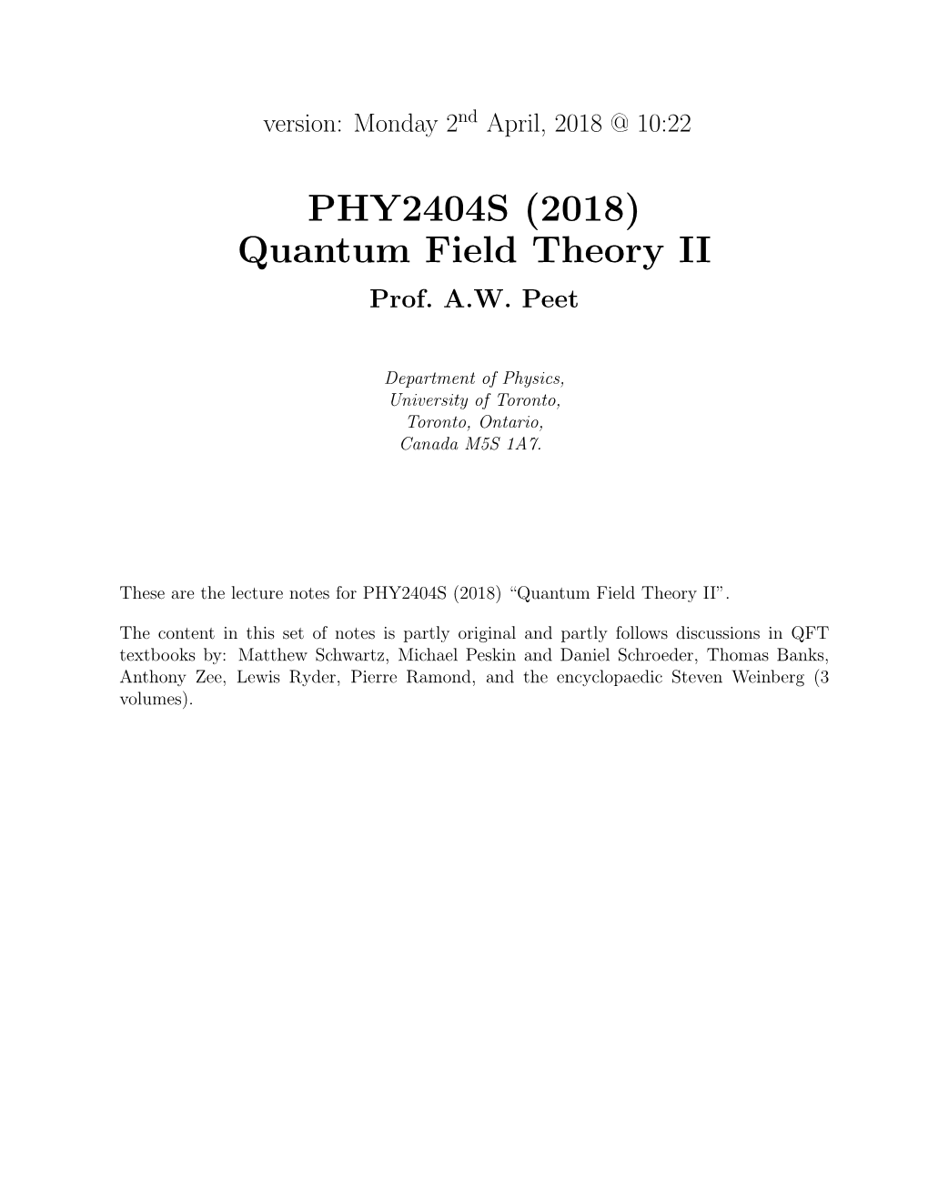 Quantum Field Theory II Prof