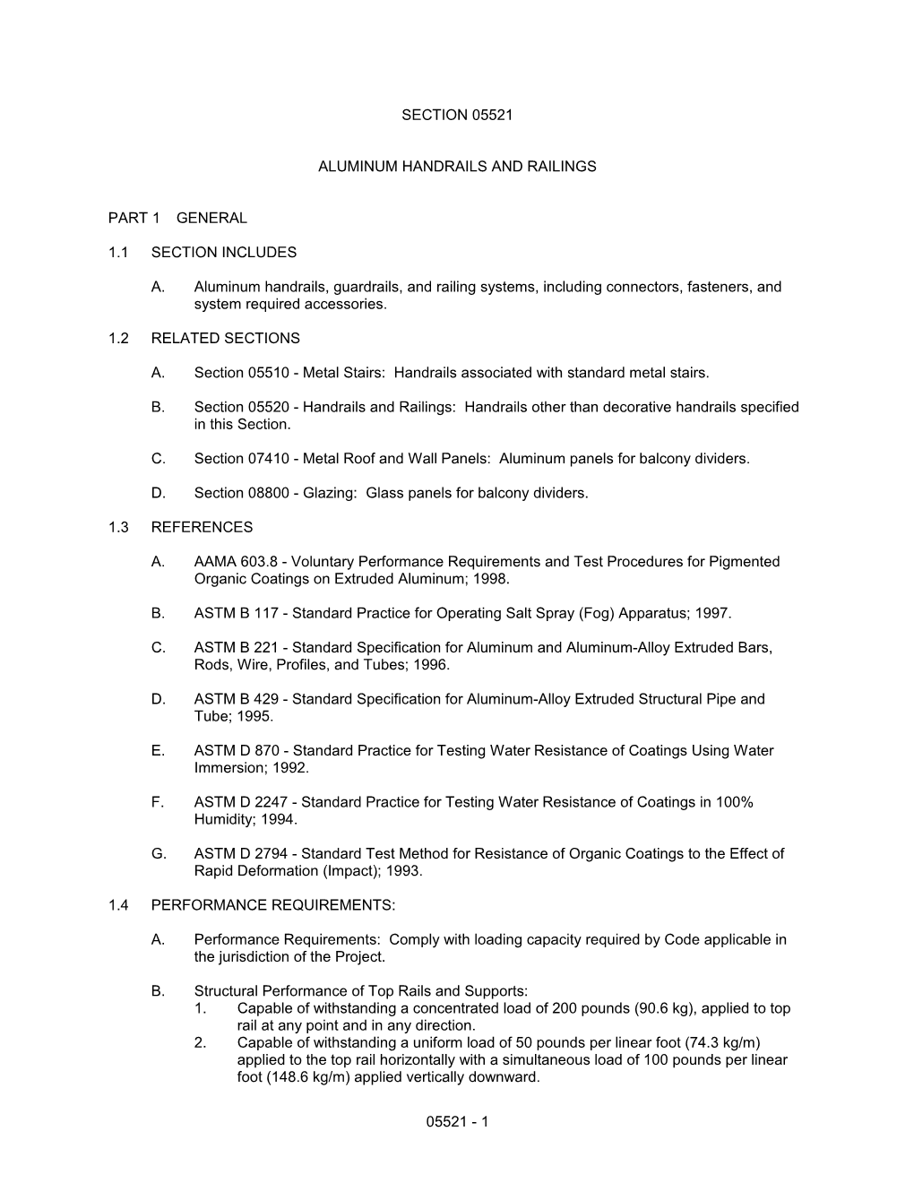 Section 05520 - Handrails and Railings