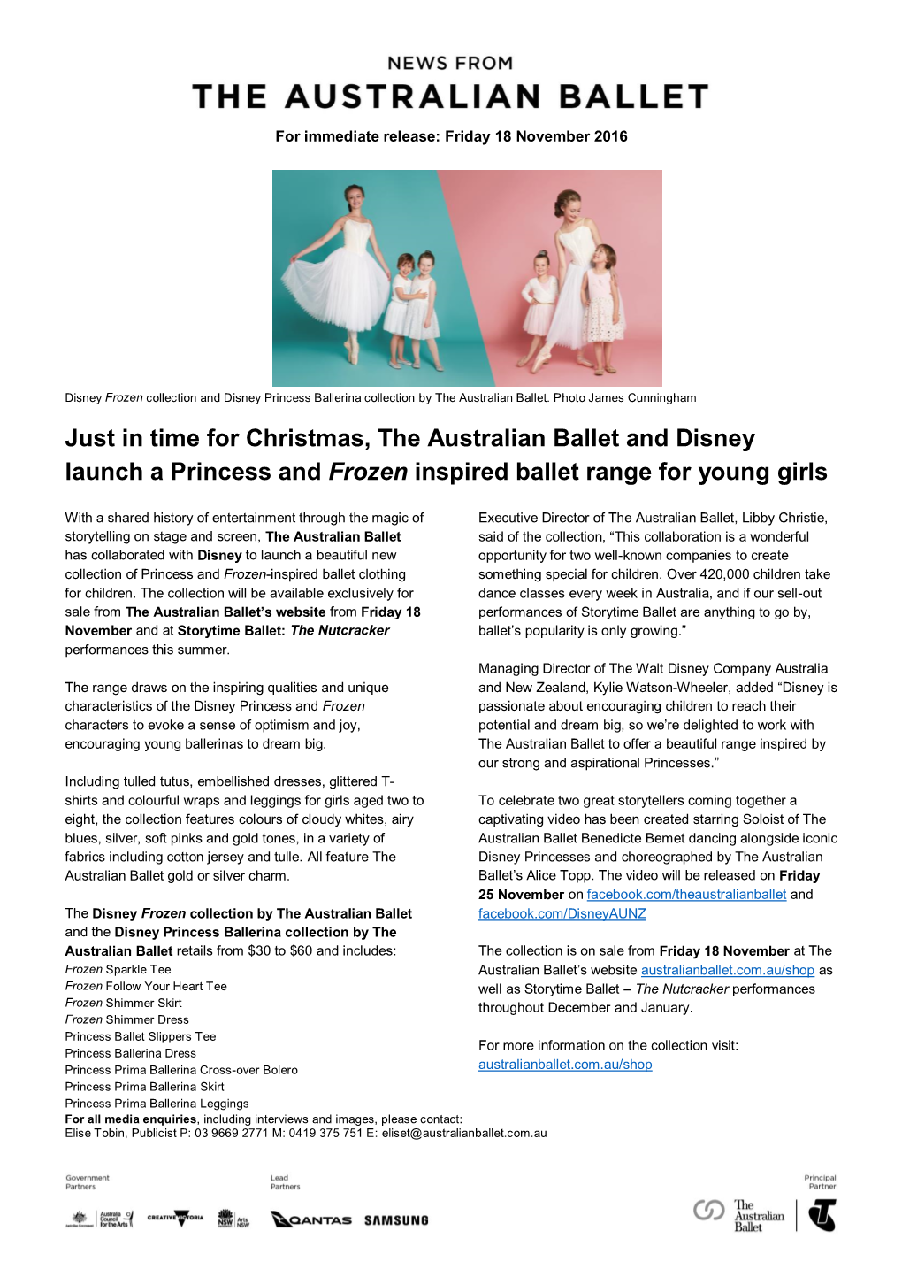 Just in Time for Christmas, the Australian Ballet and Disney Launch a Princess and Frozen Inspired Ballet Range for Young Girls