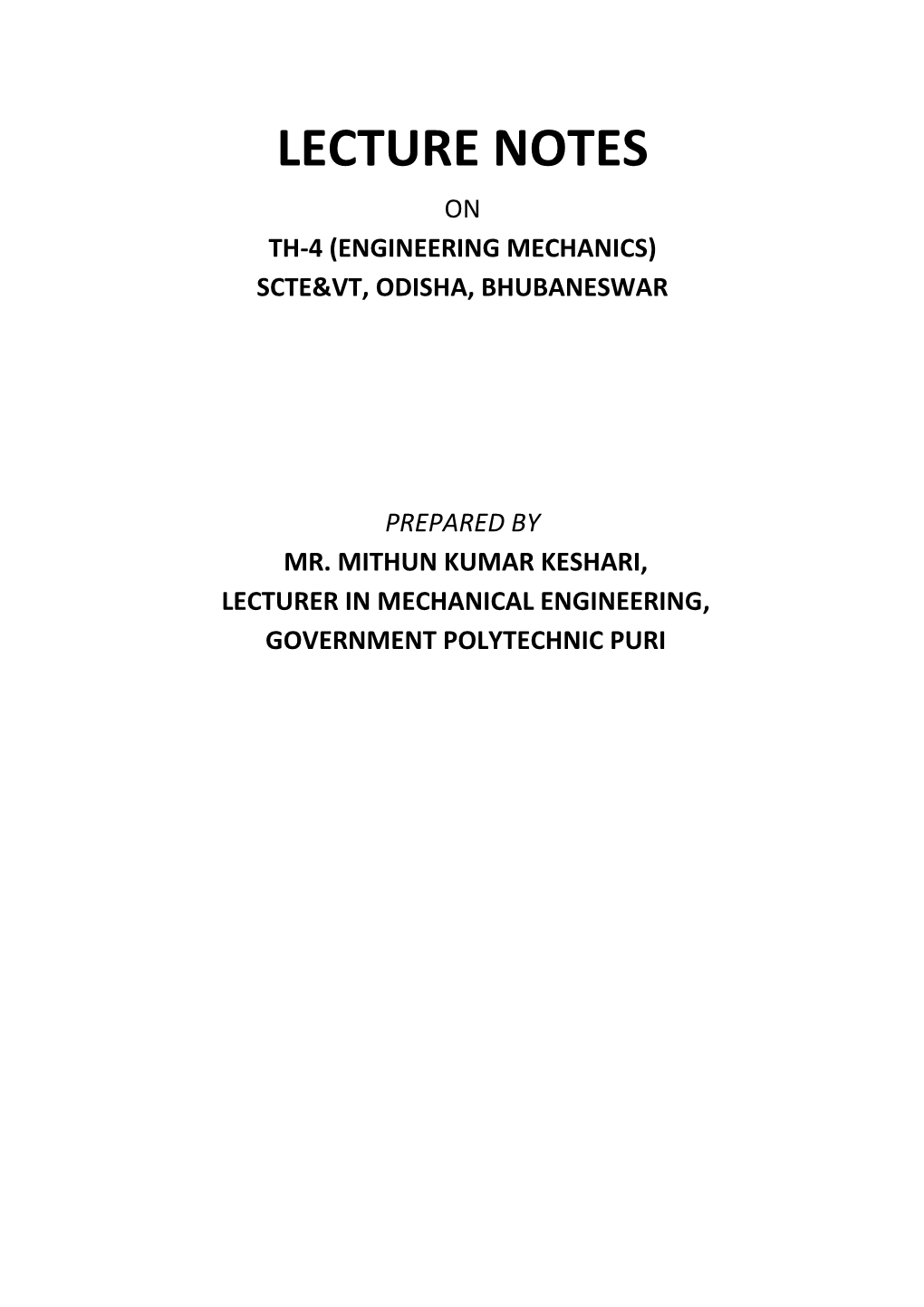 Lecture Notes on Engg Mechanics