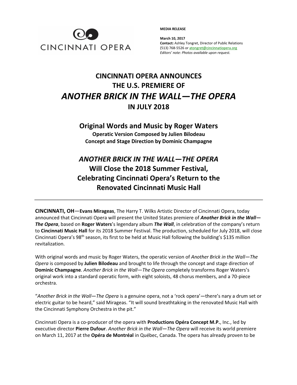 Another Brick in the Wall—The Opera in July 2018