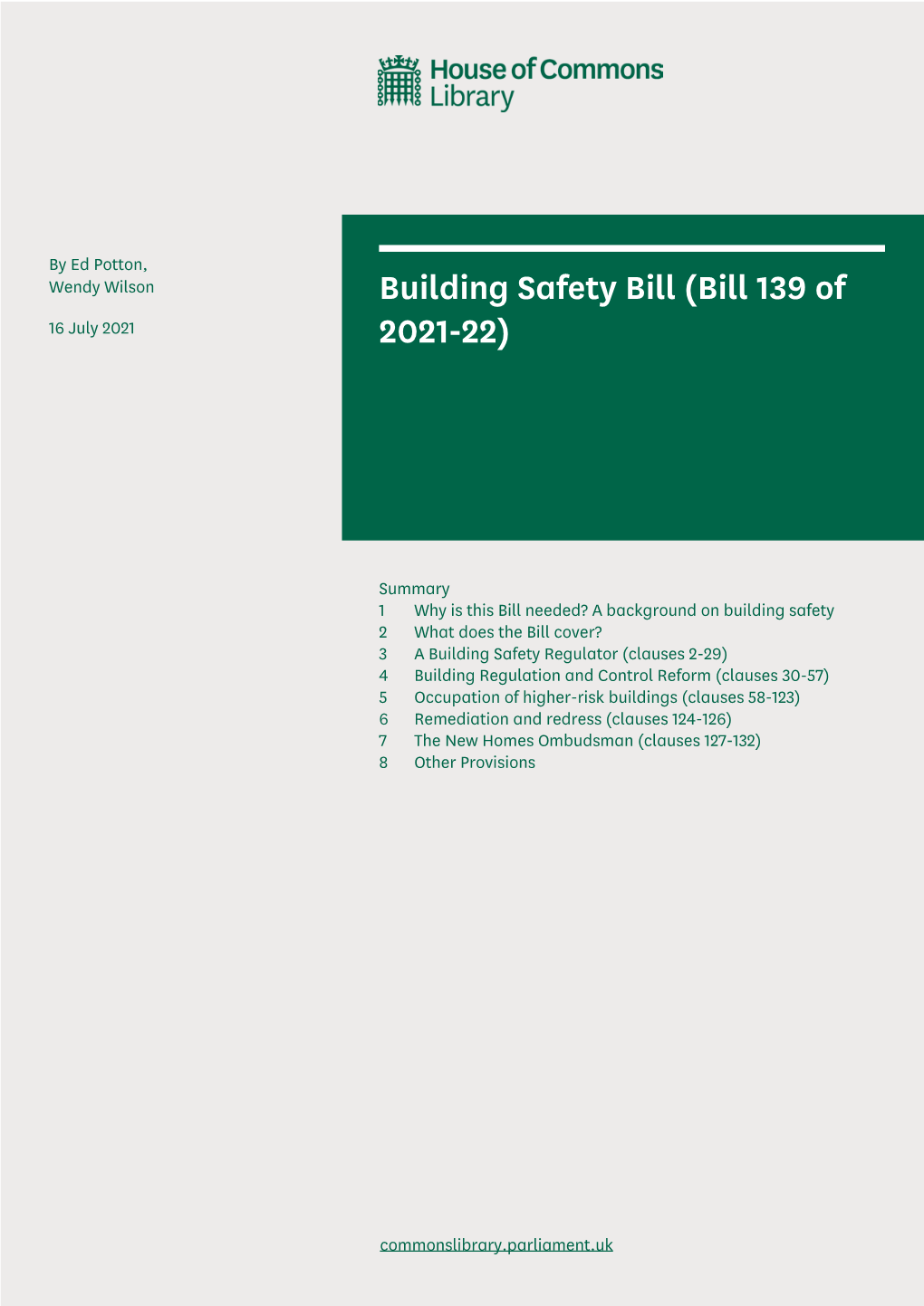 Building Safety Bill (Bill 139 of 16 July 2021 2021-22)