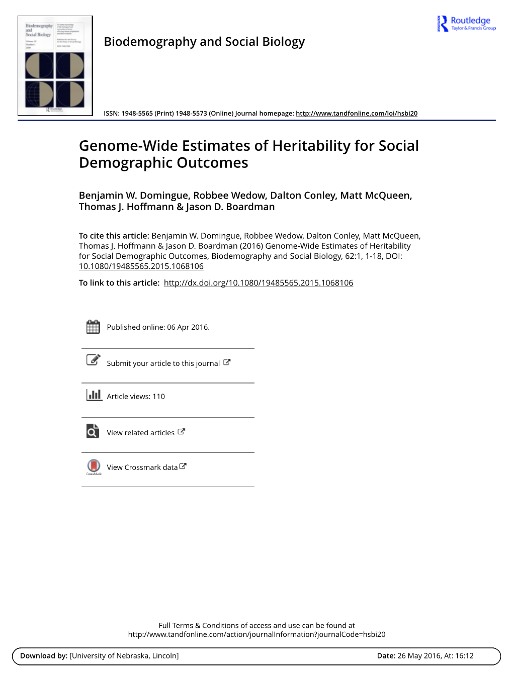 Genome-Wide Estimates of Heritability for Social Demographic Outcomes