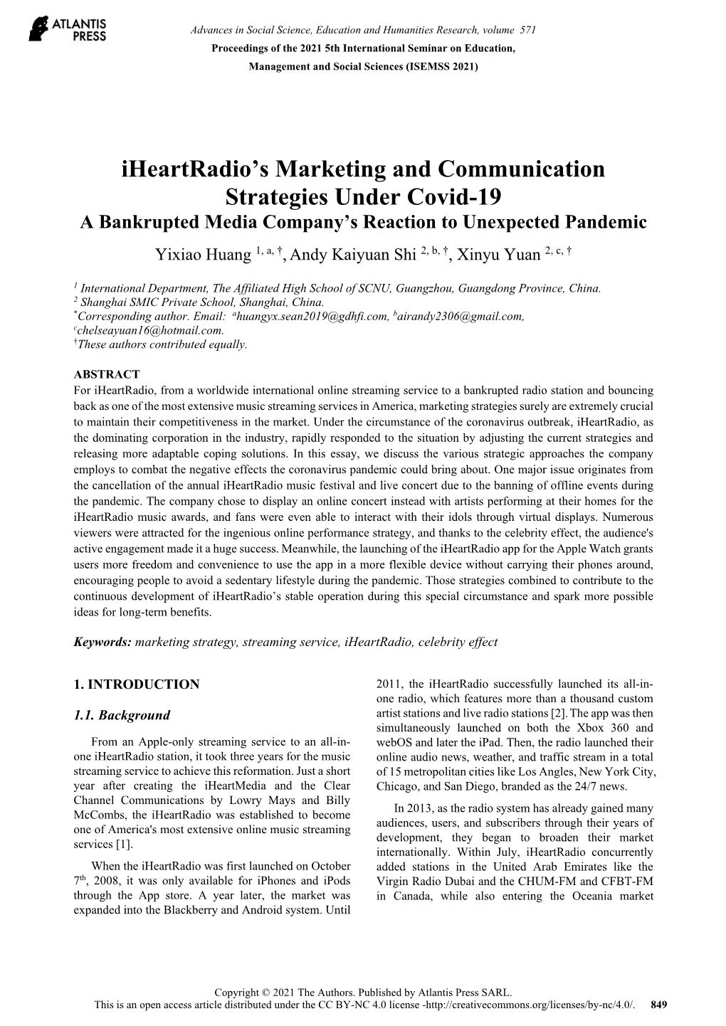 Iheartradio's Marketing and Communication Strategies Under