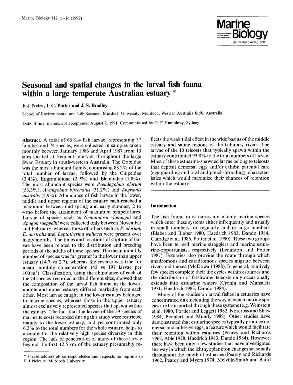 Seasonal and Spatial Changes in the Larval Fish Fauna Within a Large Temperate Australian Estuary *