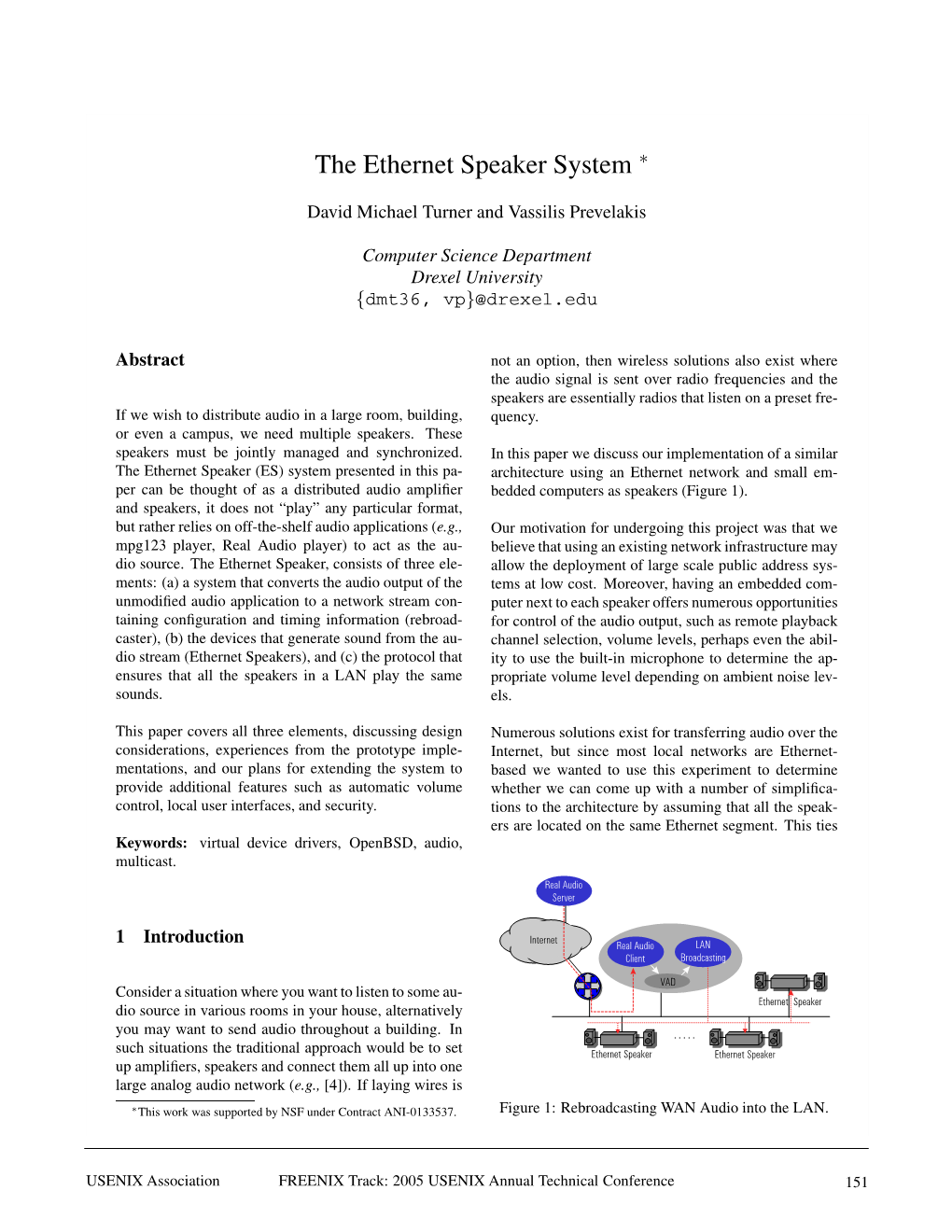 The Ethernet Speaker System ∗