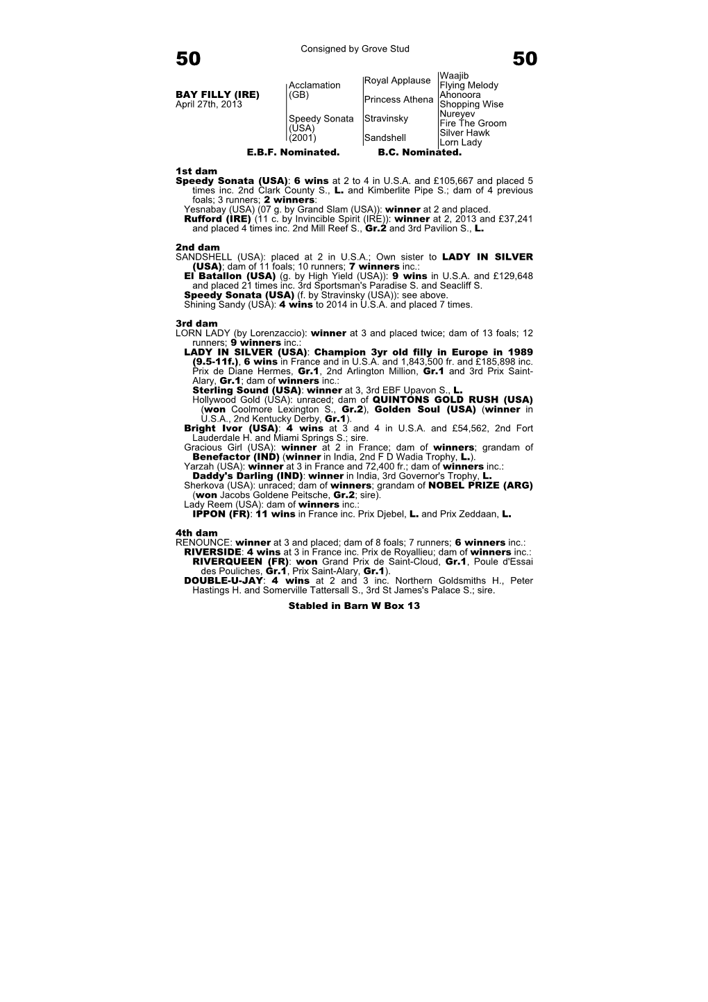 Consigned by Grove Stud Acclamation (GB) Royal