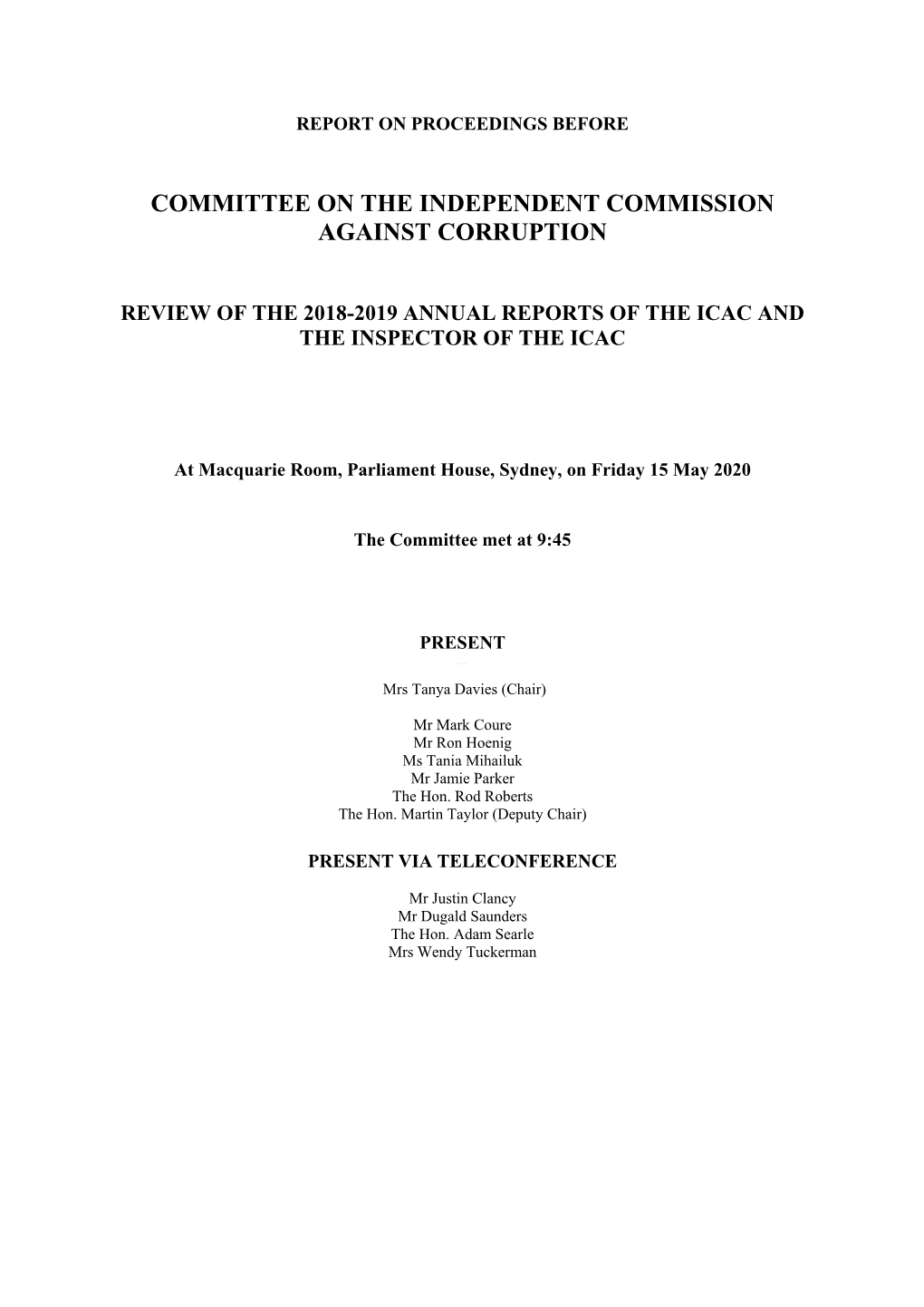 Committee on the Independent Commission Against Corruption