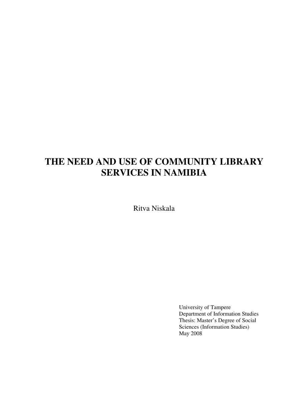 The Need and Use of Community Library Services in Namibia