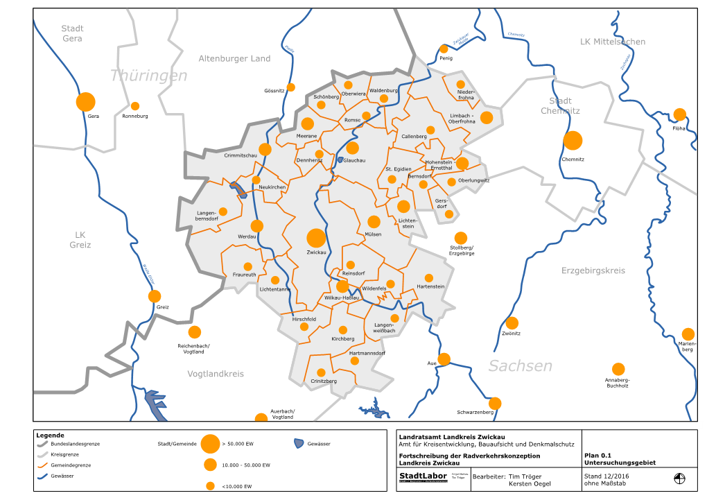 Plan 0.1 Gemeindegrenze 10.000 - 50.000 EW Landkreis Zwickau Untersuchungsgebiet