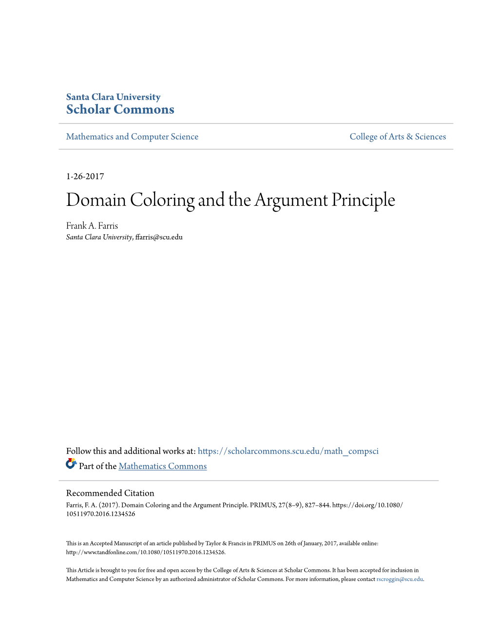 Domain Coloring and the Argument Principle Frank A