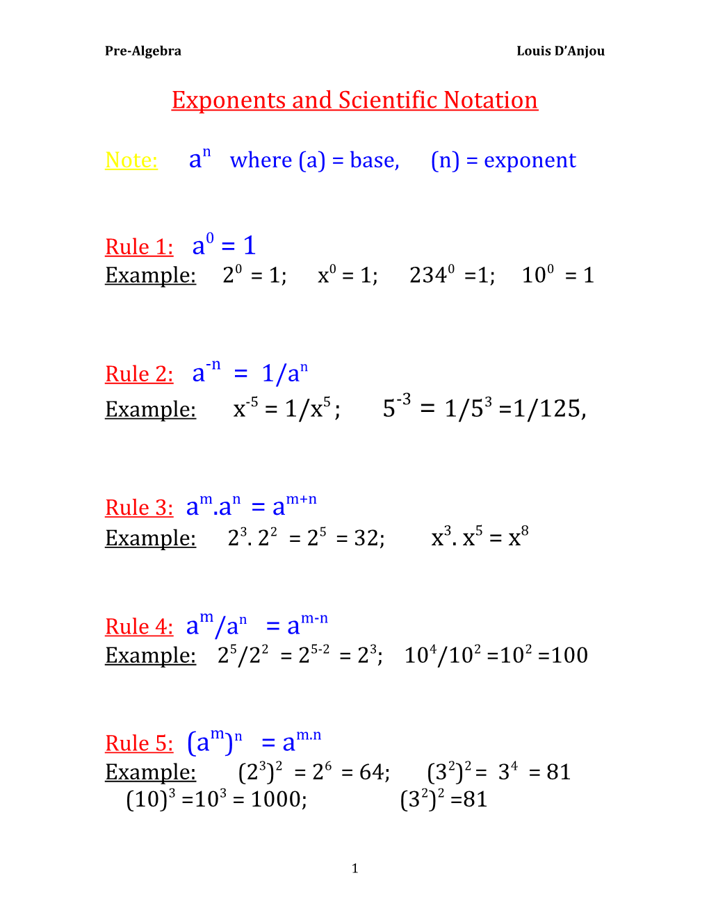 Pre-Algebra Louis D Anjou