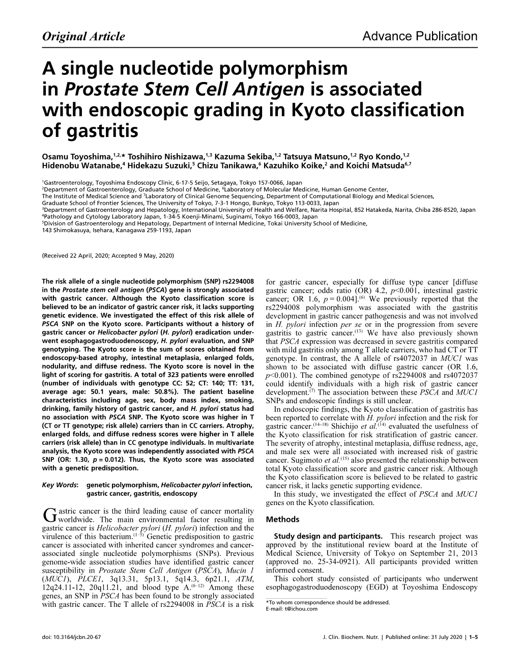 A Single Nucleotide Polymorphism in Prostate Stem Cell Antigen Is