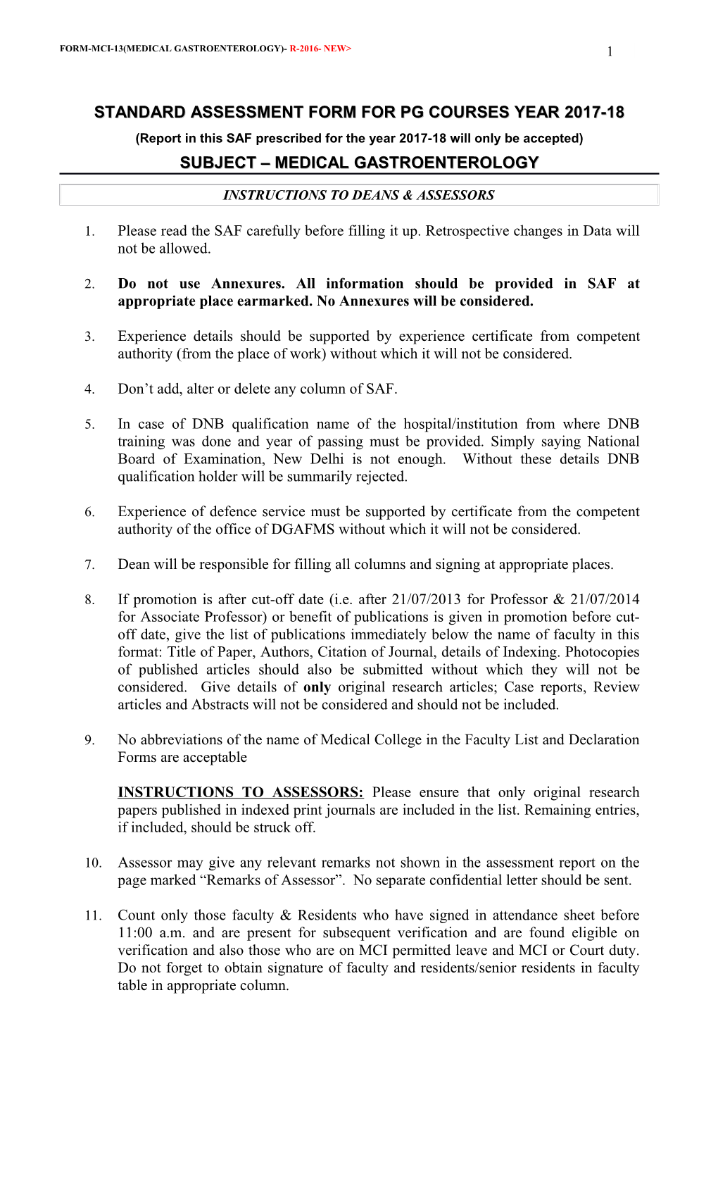 Standard Assessment Form for Pg Courses Year 2017-18