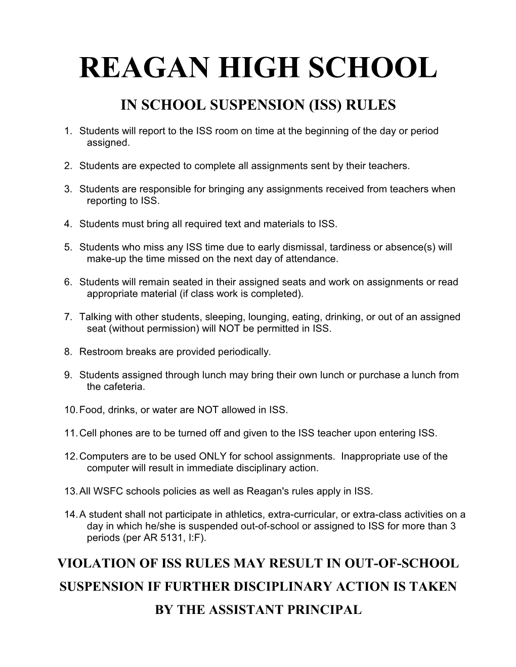 In School Suspension (Iss) Rules