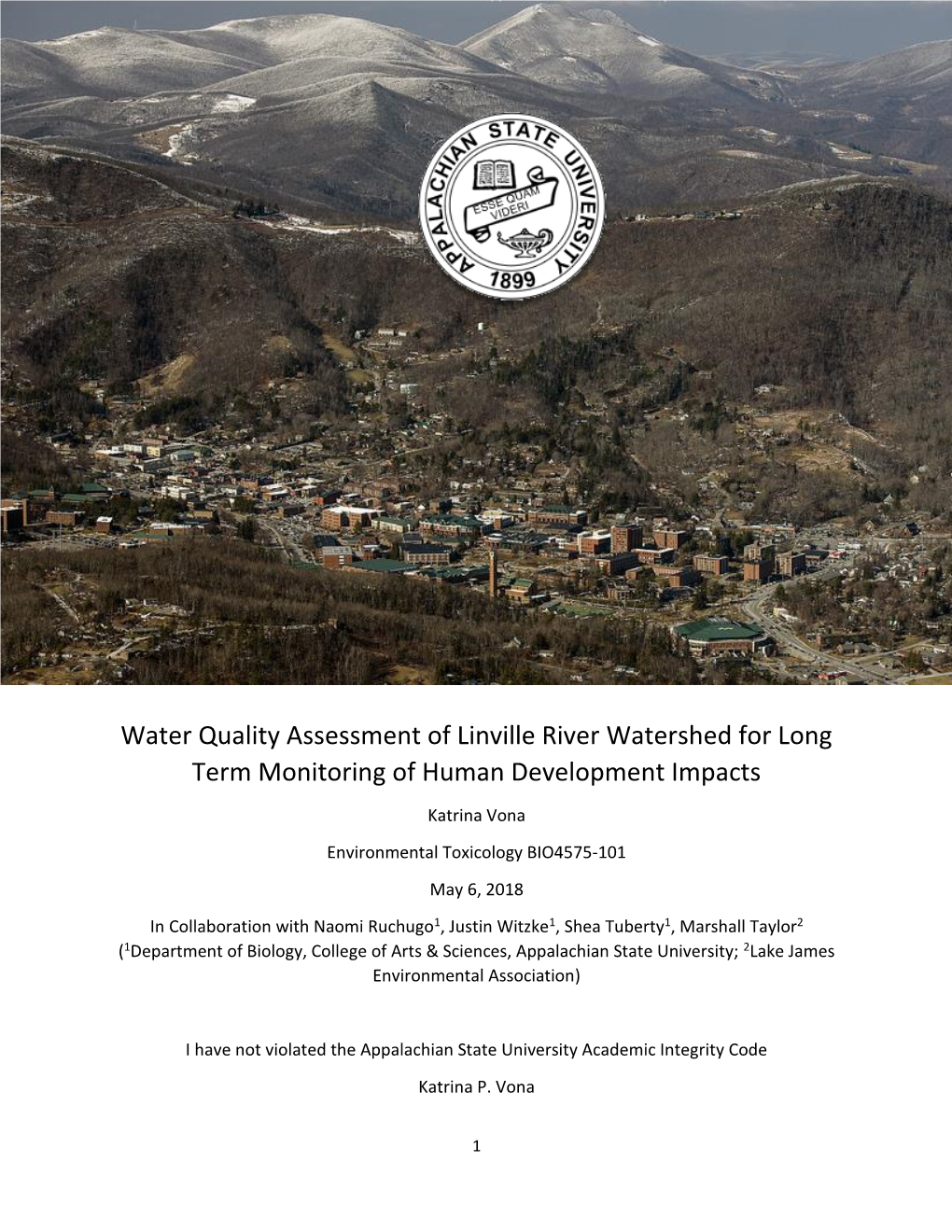 Water Quality Assessment of Linville River Watershed for Long Term Monitoring of Human Development Impacts