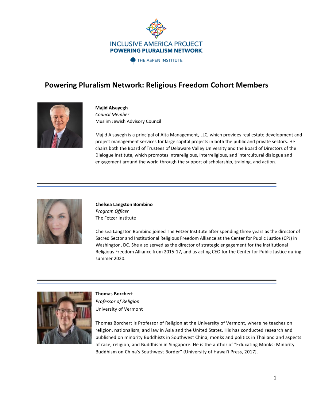 Religious Freedom Cohort Members