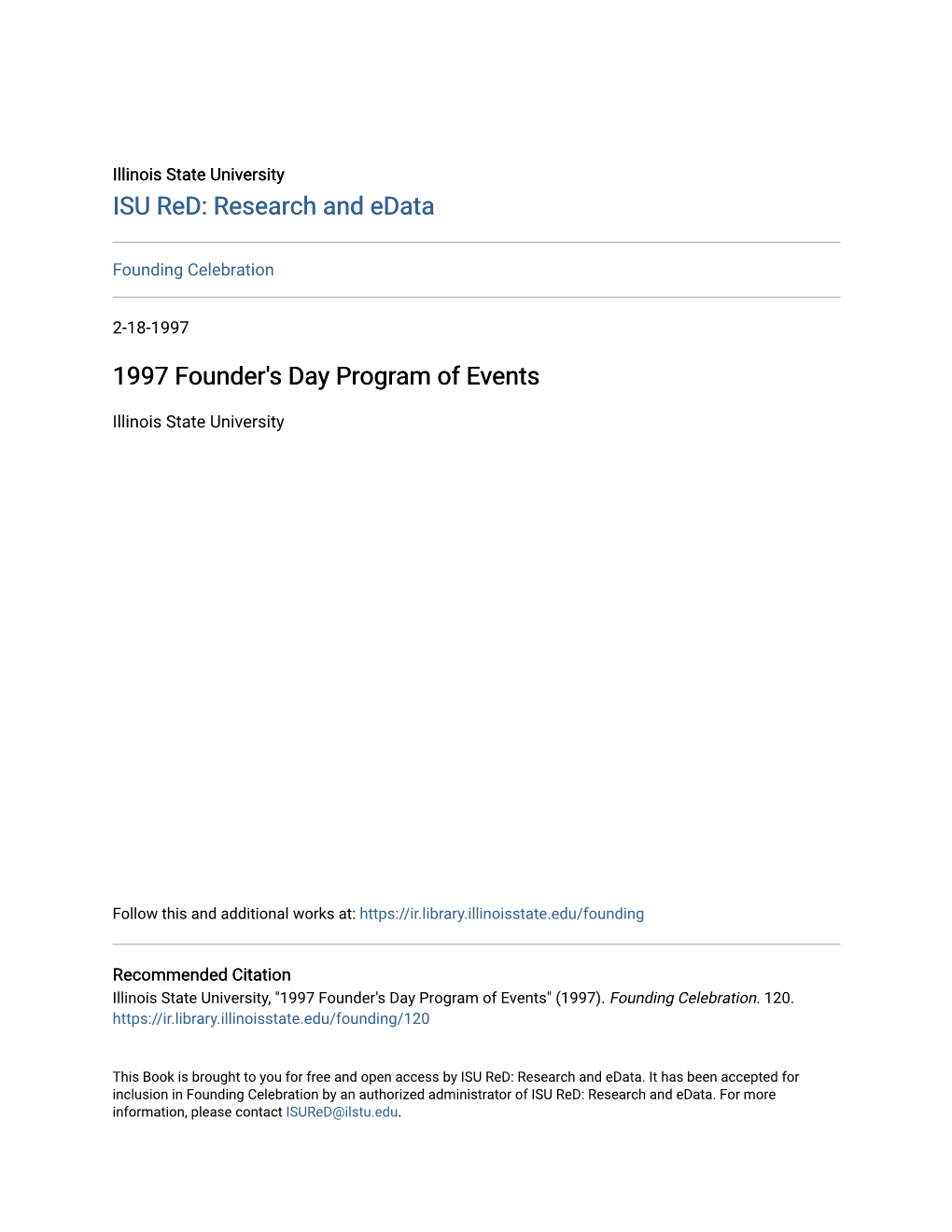 1997 Founder's Day Program of Events