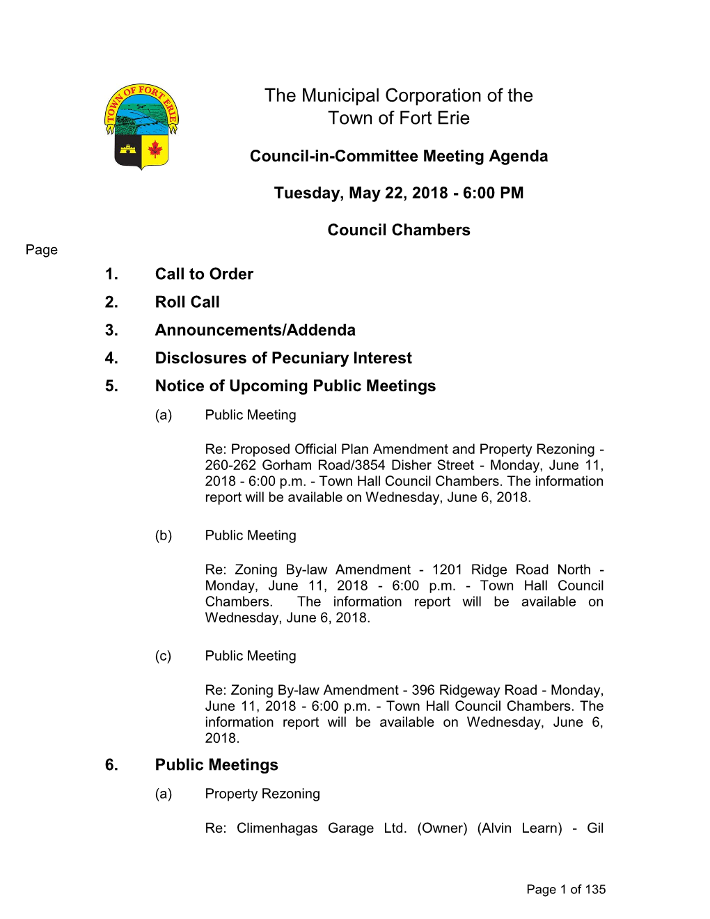 Council-In-Committee Meeting Agenda