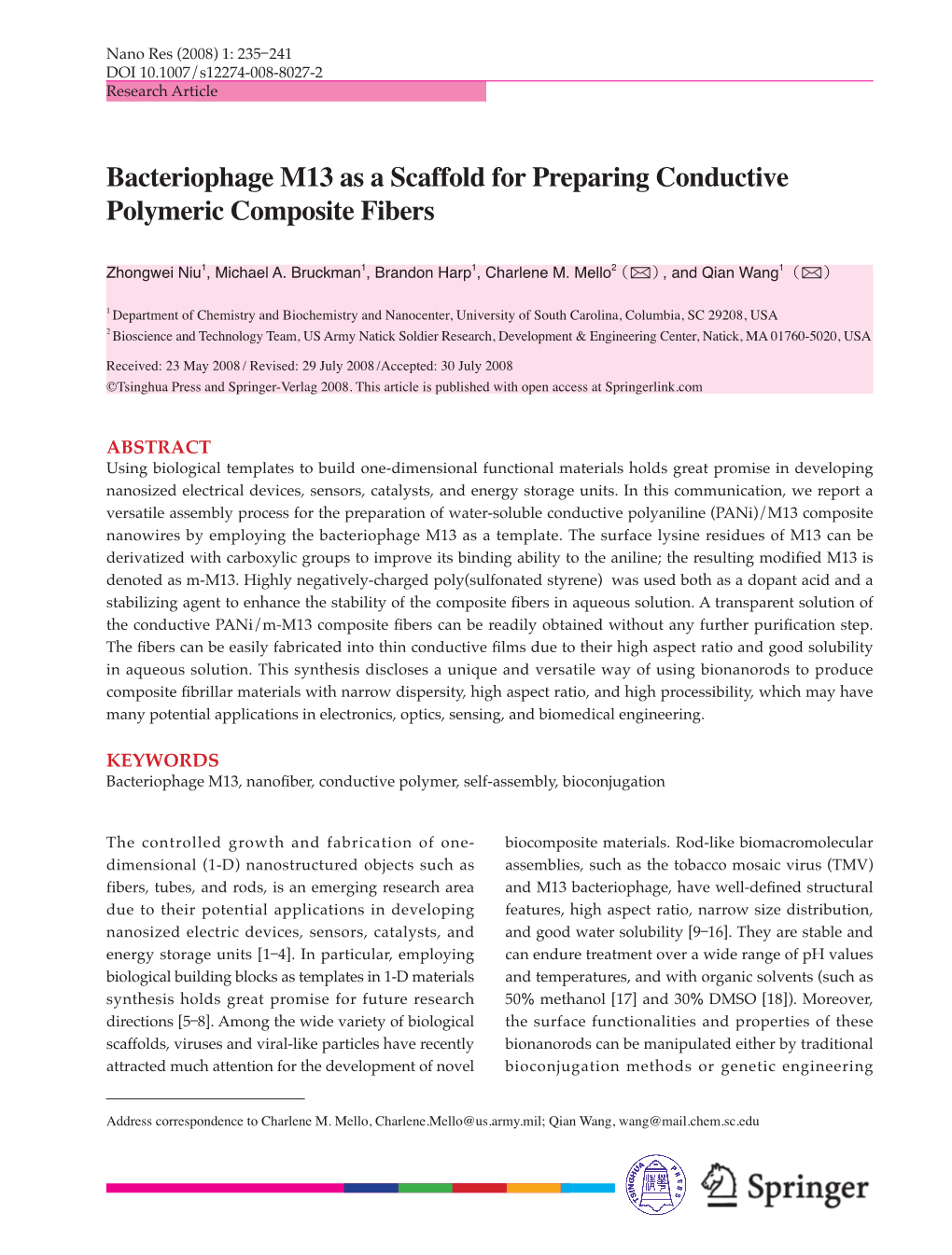 Bacteriophage M13 As a Scaffold for Preparing Conductive Polymeric Composite Fibers