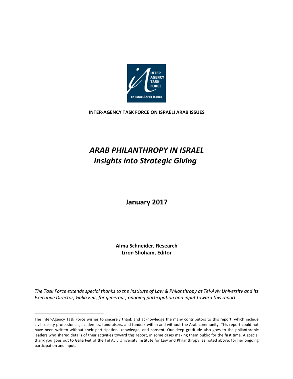 ARAB PHILANTHROPY in ISRAEL Insights Into Strategic Giving1