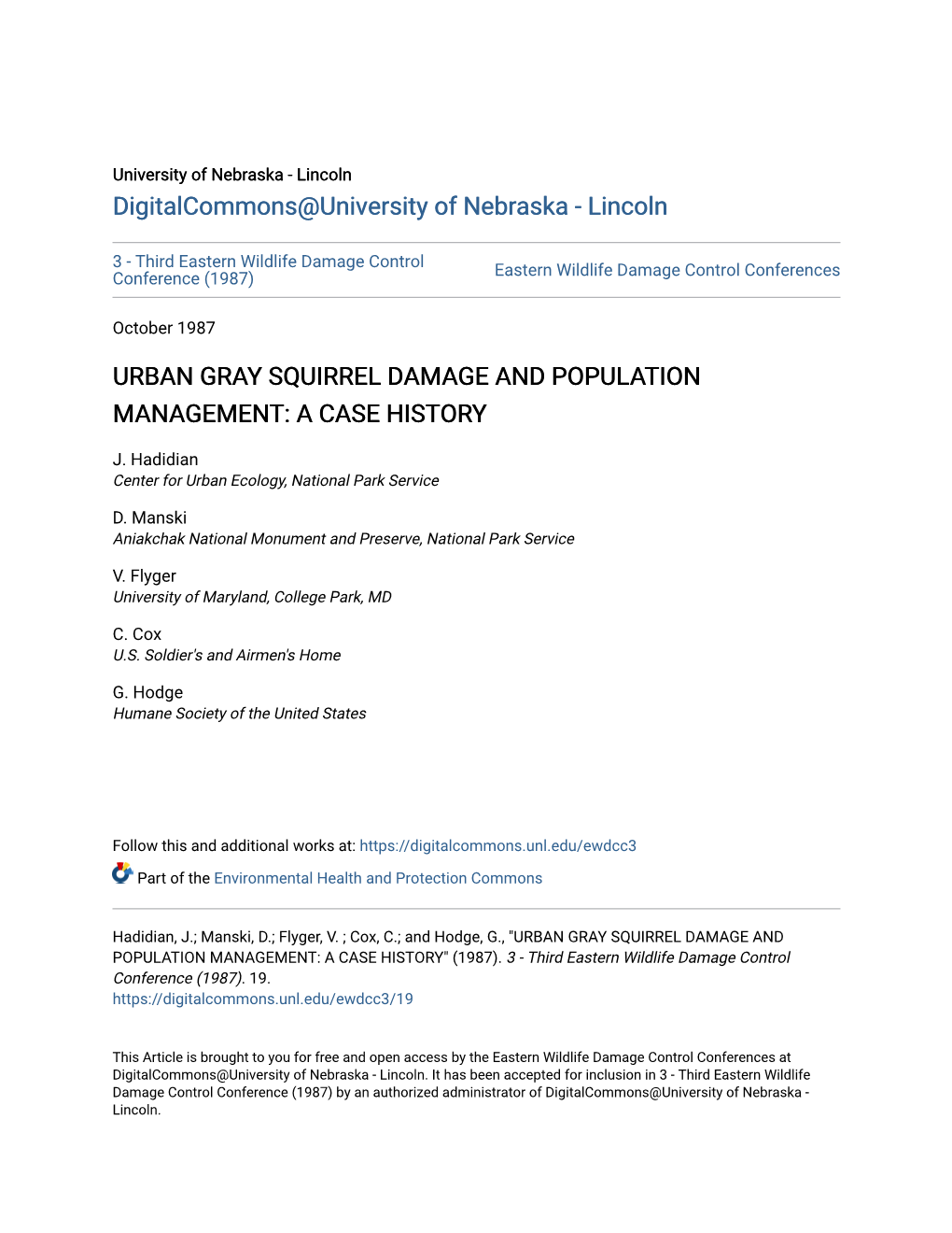 Urban Gray Squirrel Damage and Population Management: a Case History