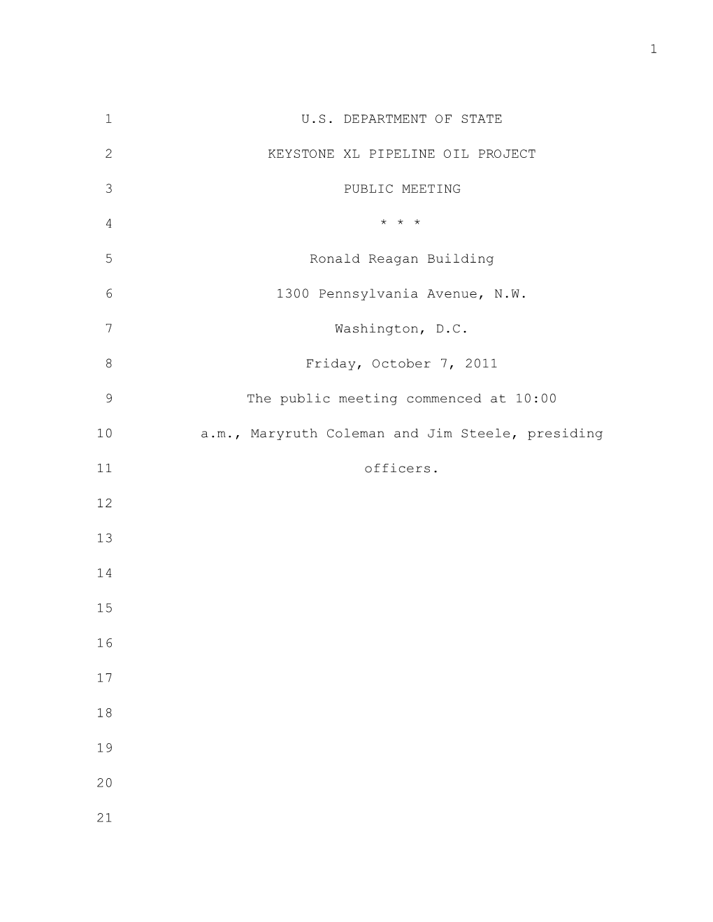 1 U.S. Department of State 1 Keystone Xl Pipeline Oil