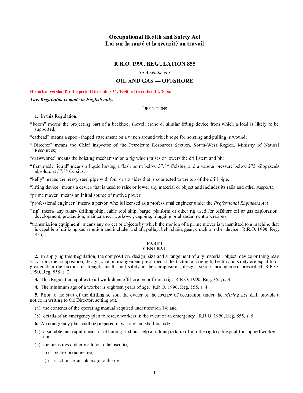 Occupational Health and Safety Act - R.R.O. 1990, Reg. 855