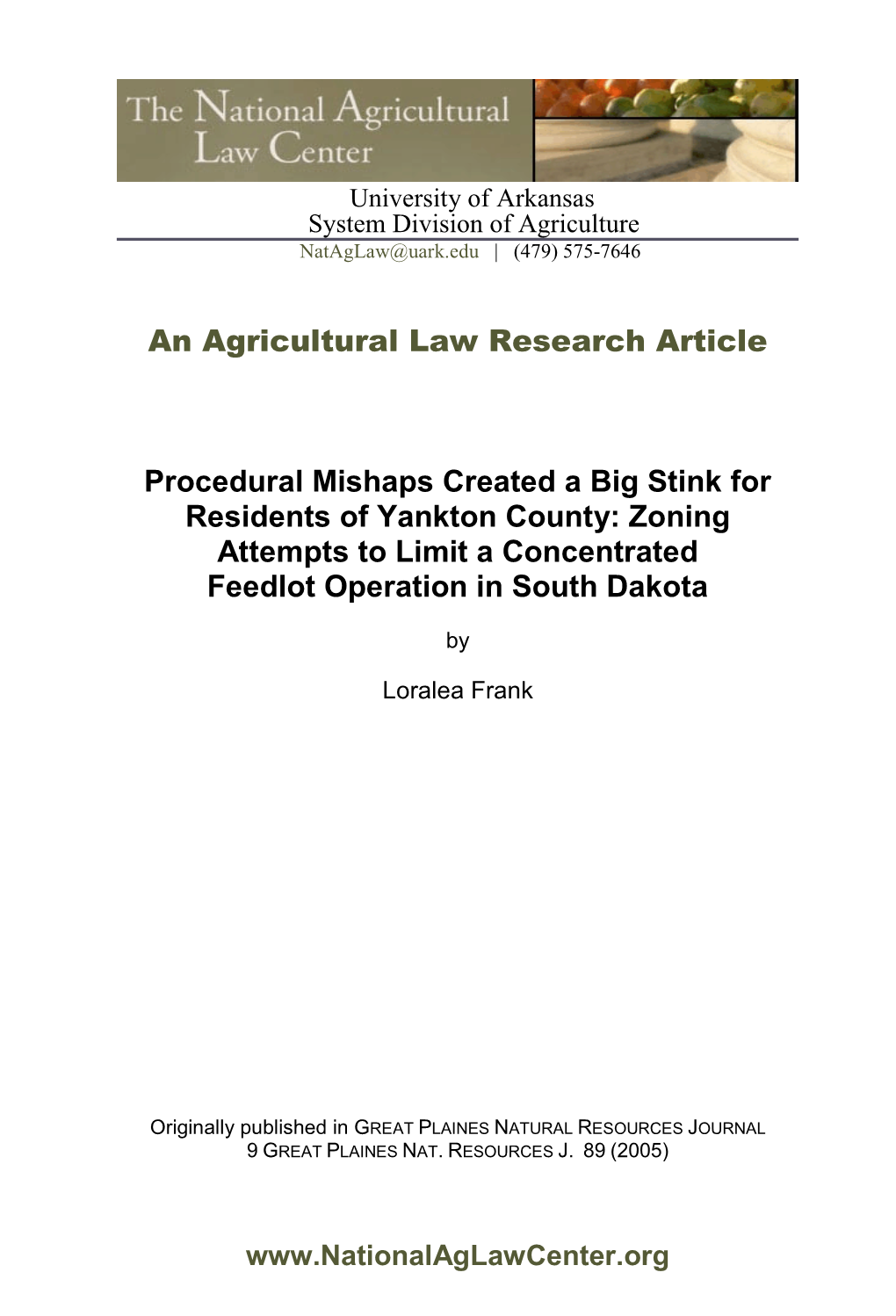 Zoning Attempts to Limit a Concentrated Feedlot Operation in South Dakota
