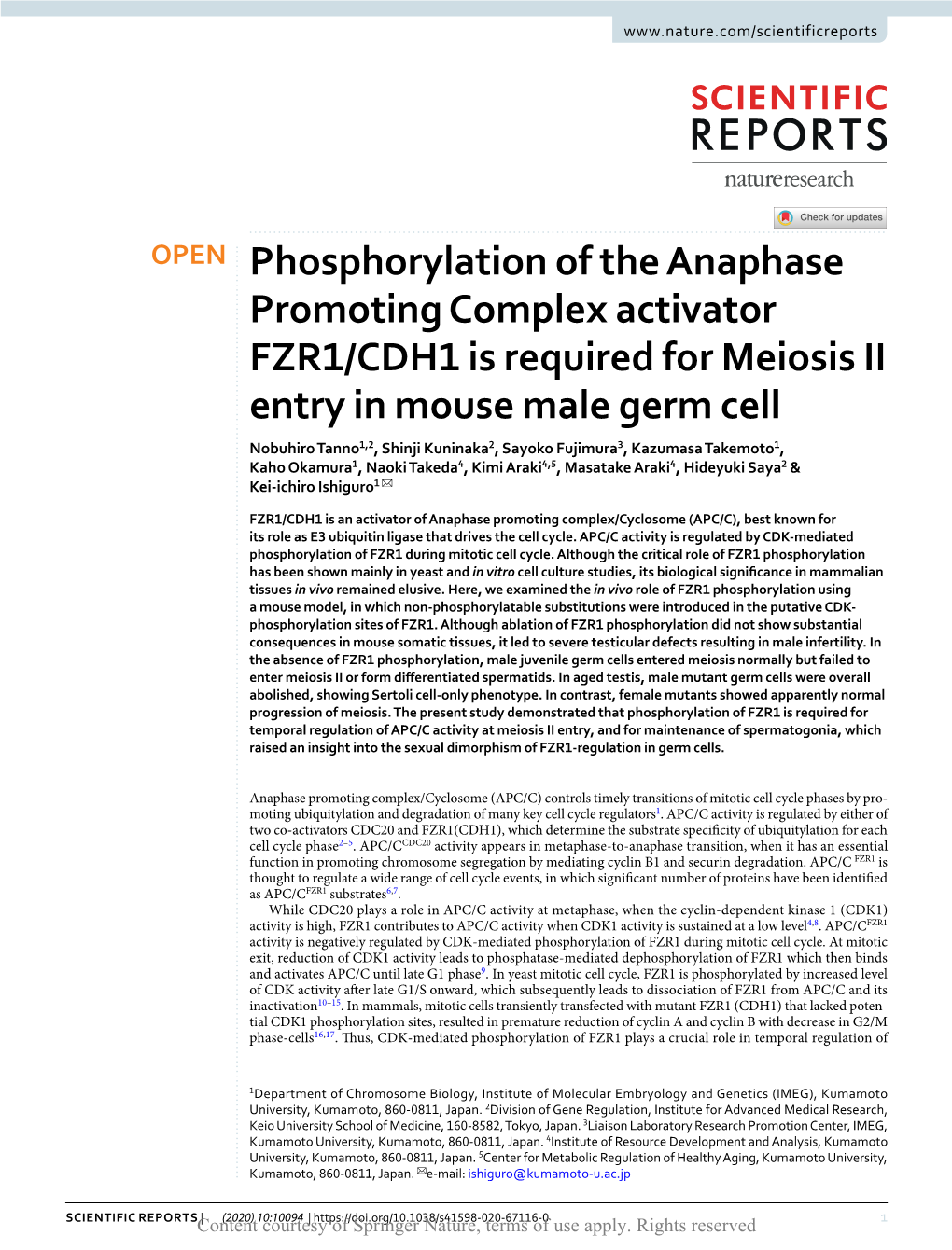 Phosphorylation of the Anaphase Promoting Complex Activator FZR1