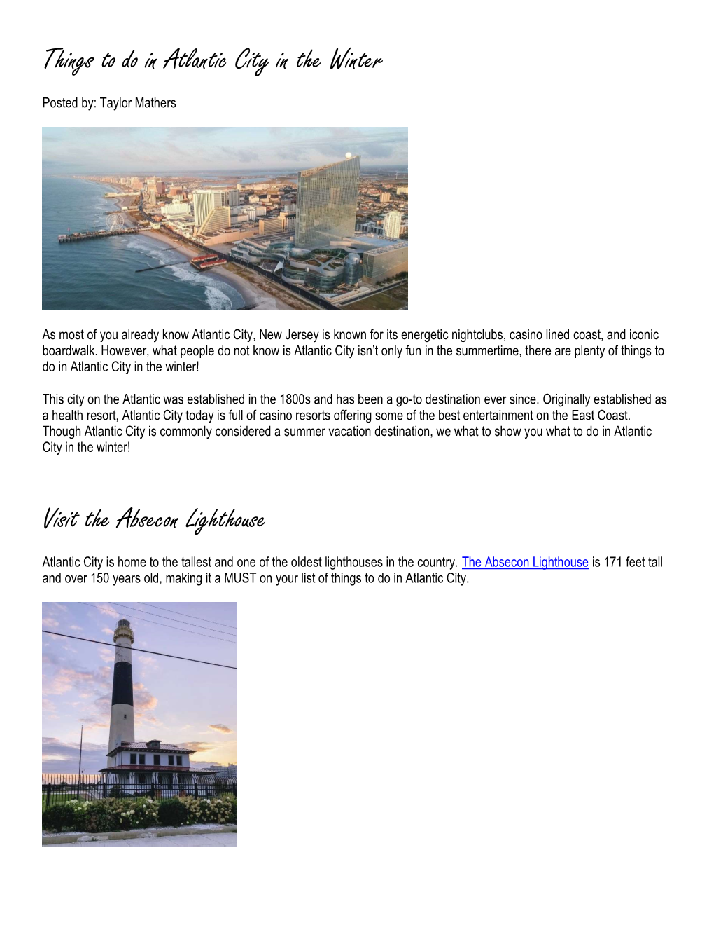 Things to Do in Atlantic City in the Winter Visit the Absecon Lighthouse