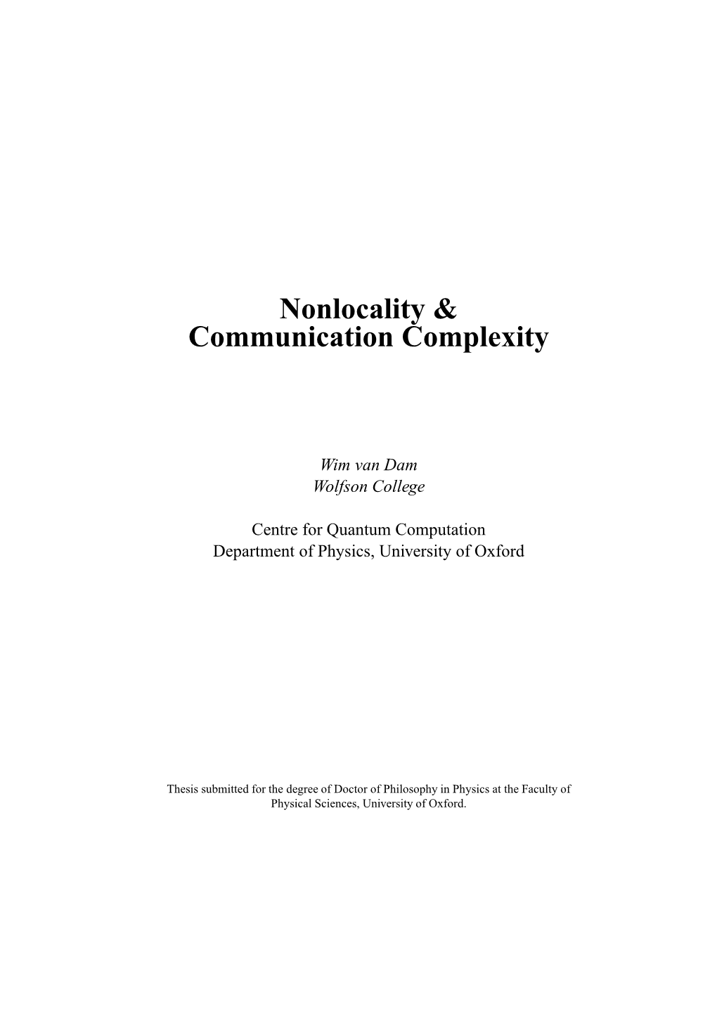 Nonlocality & Communication Complexity