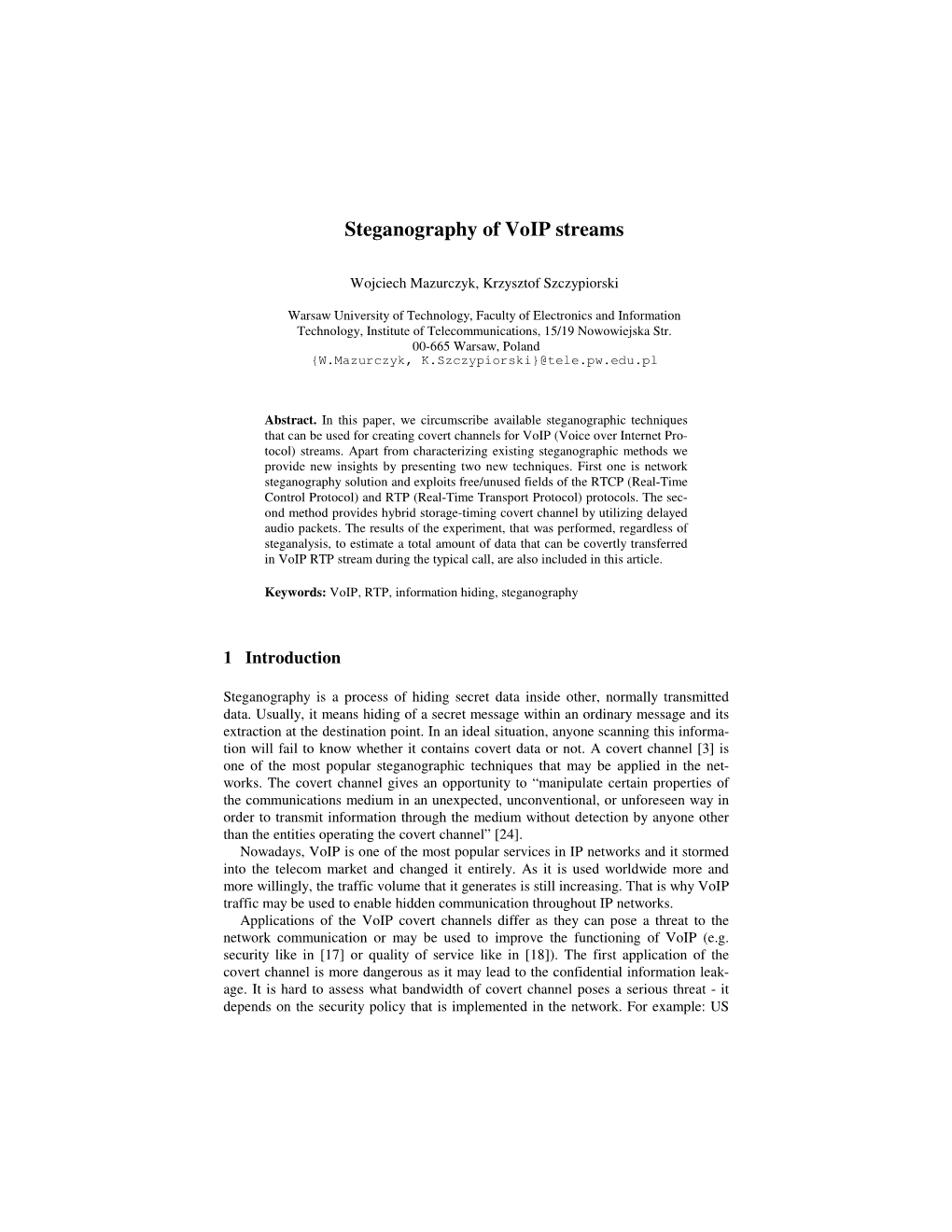 Steganography of Voip Streams