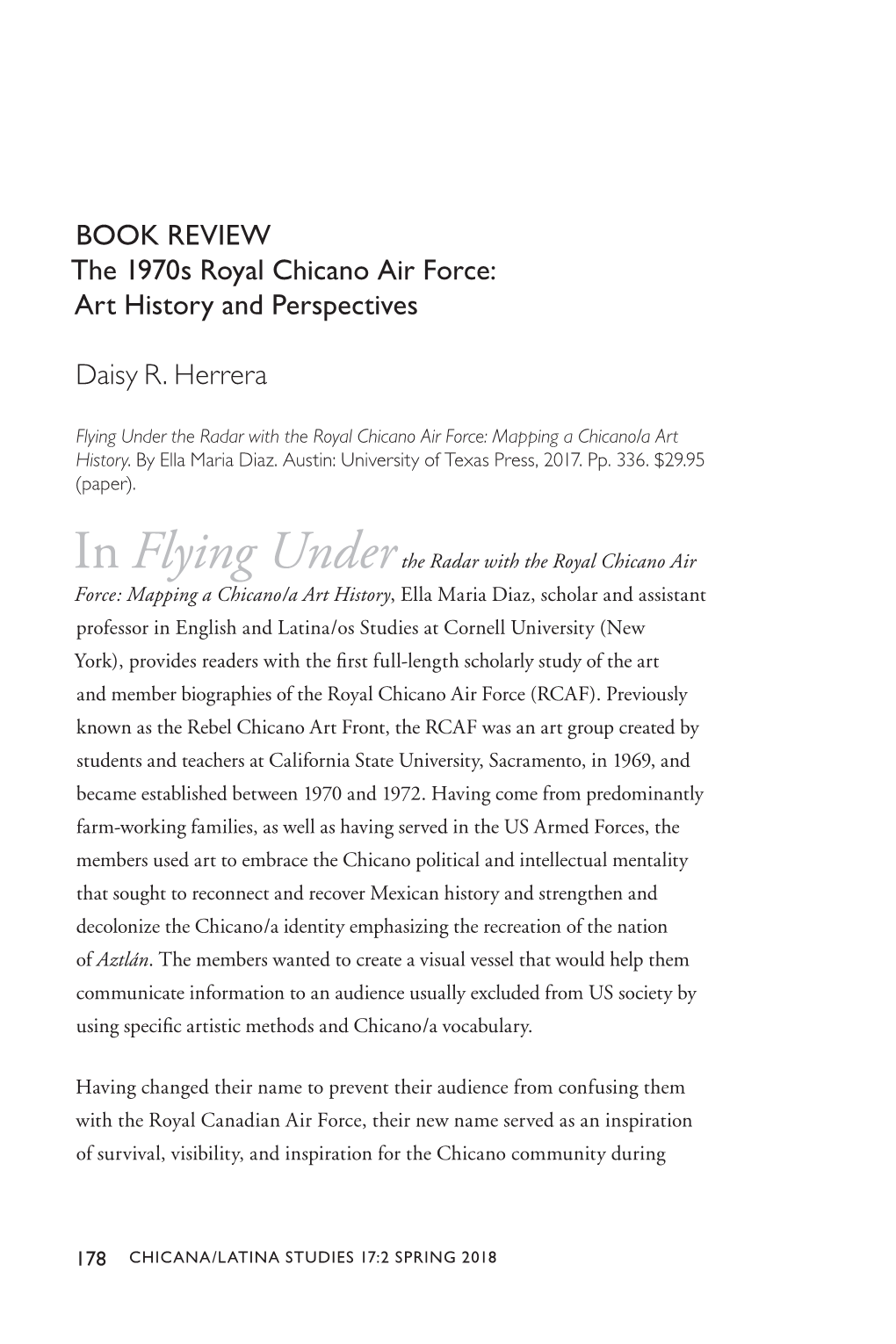 BOOK REVIEW the 1970S Royal Chicano Air Force: Art History and Perspectives