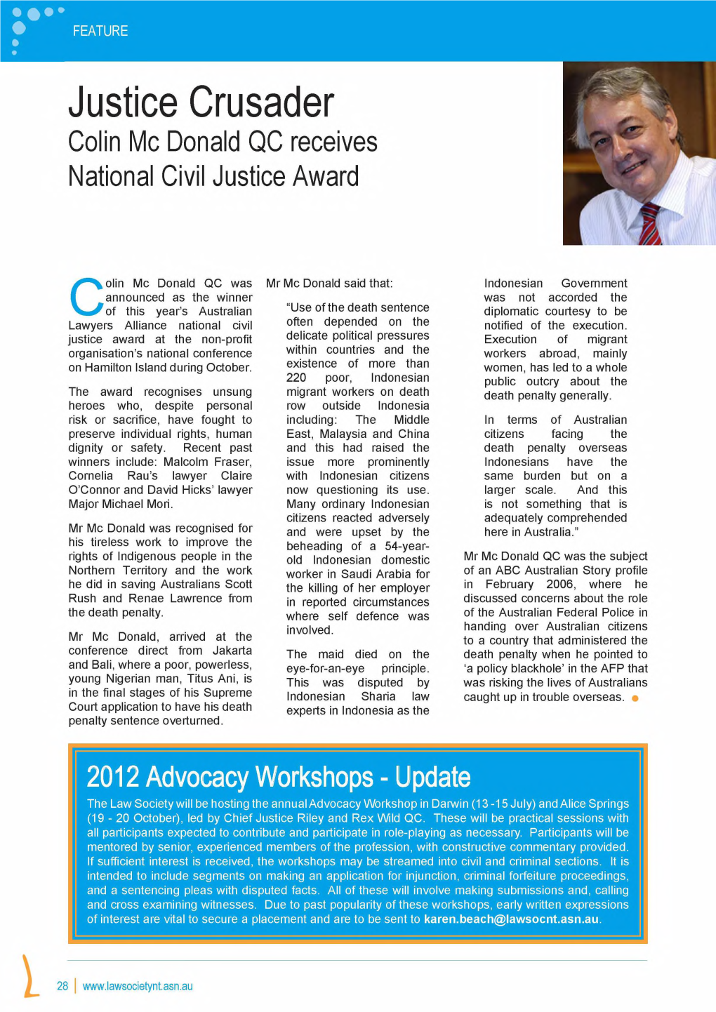 Justice Crusader Colin Me Donald QC Receives National Civil Justice Award