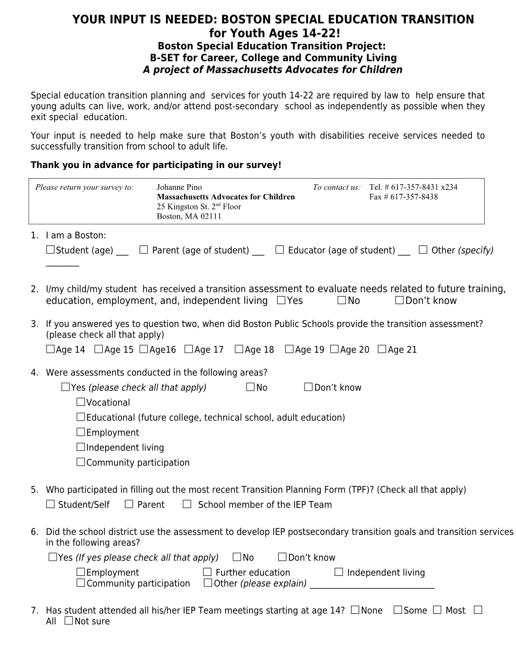 Confidential Teacher/Aide Special Education Questionnaire