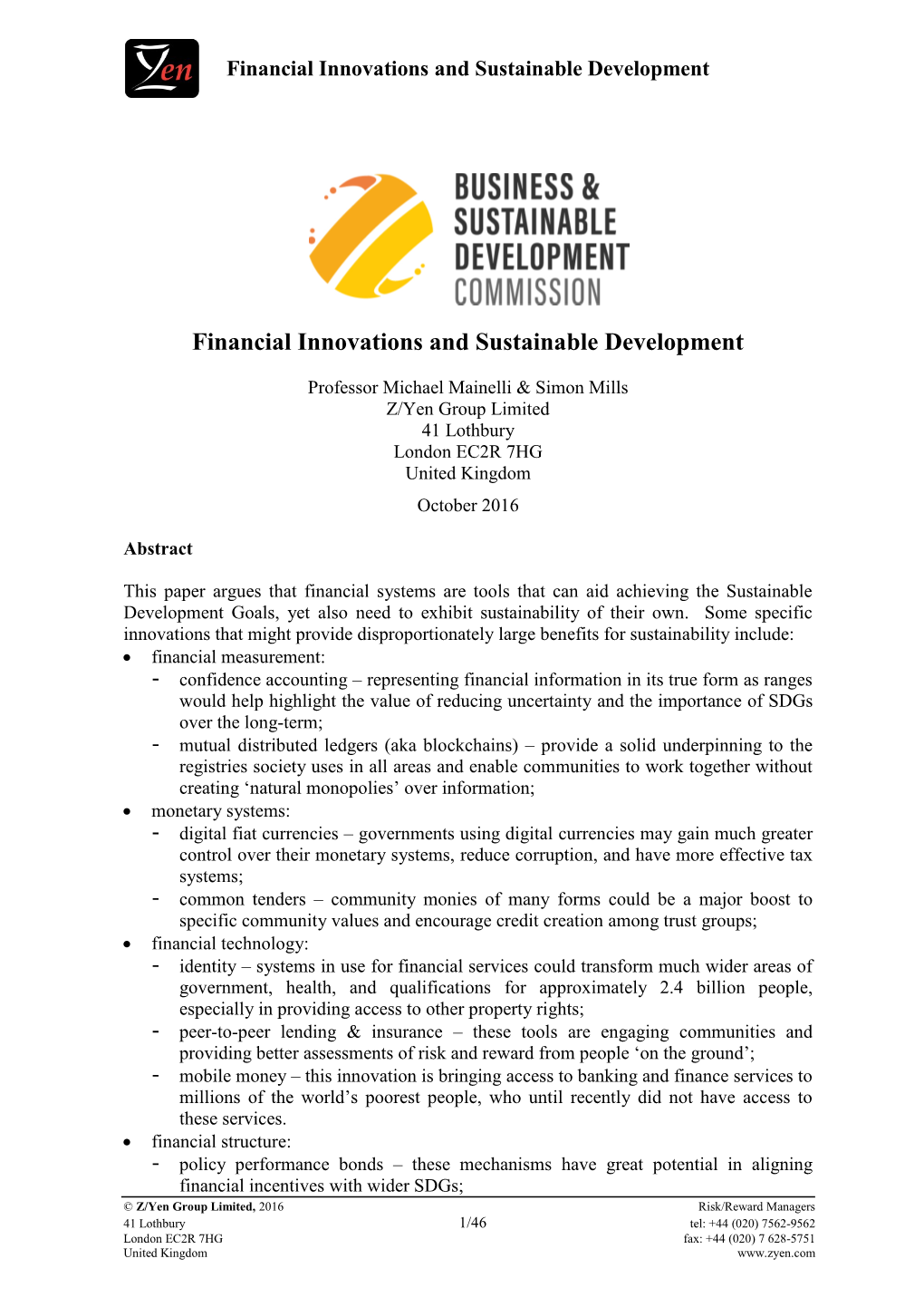 Financial Innovations and Sustainable Development