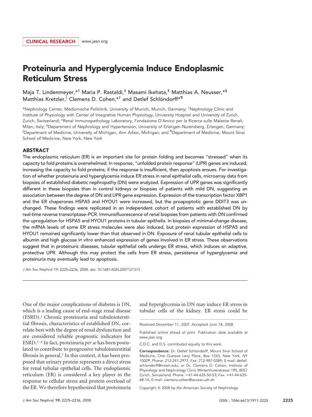 Proteinuria and Hyperglycemia Induce Endoplasmic Reticulum Stress