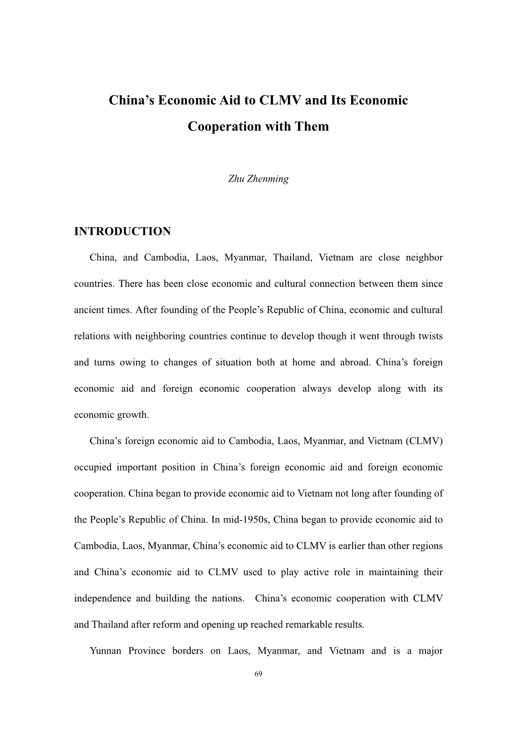 China's Economic Aid to CLMV and Its Economic Cooperation with Them