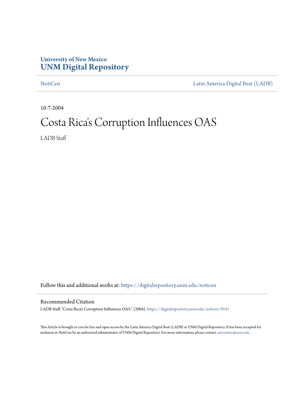 Costa Rica's Corruption Influences OAS LADB Staff