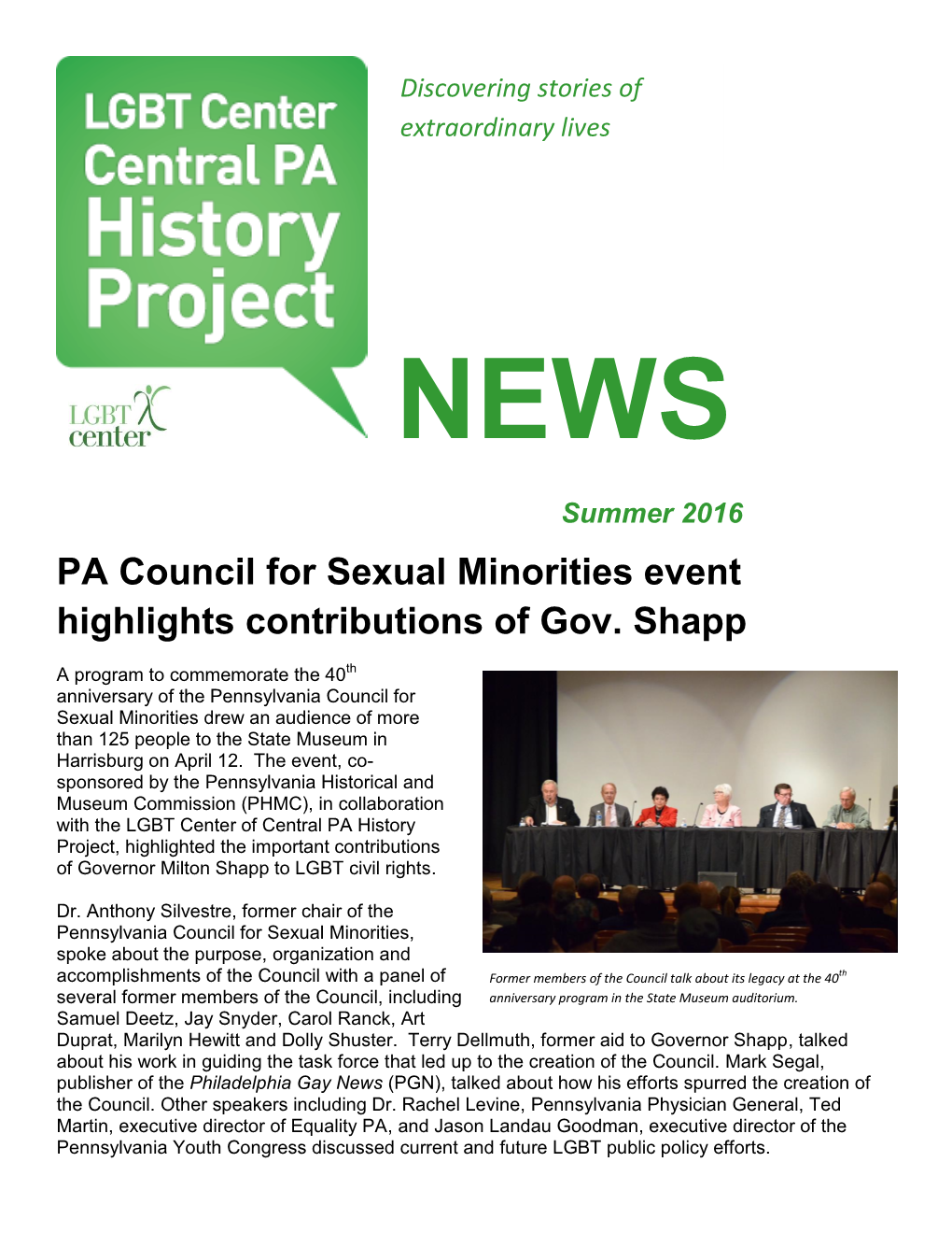 NEWS Summer 2016 PA Council for Sexual Minorities Event Highlights