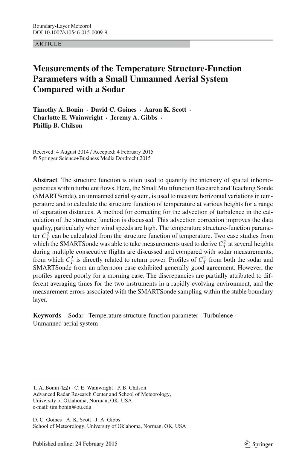 Measurements of the Temperature Structure-Function Parameters with a Small Unmanned Aerial System Compared with a Sodar