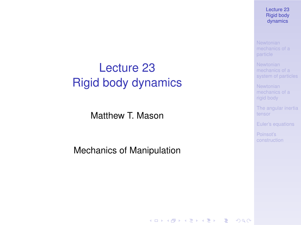 Lecture 23 Rigid Body Dynamics