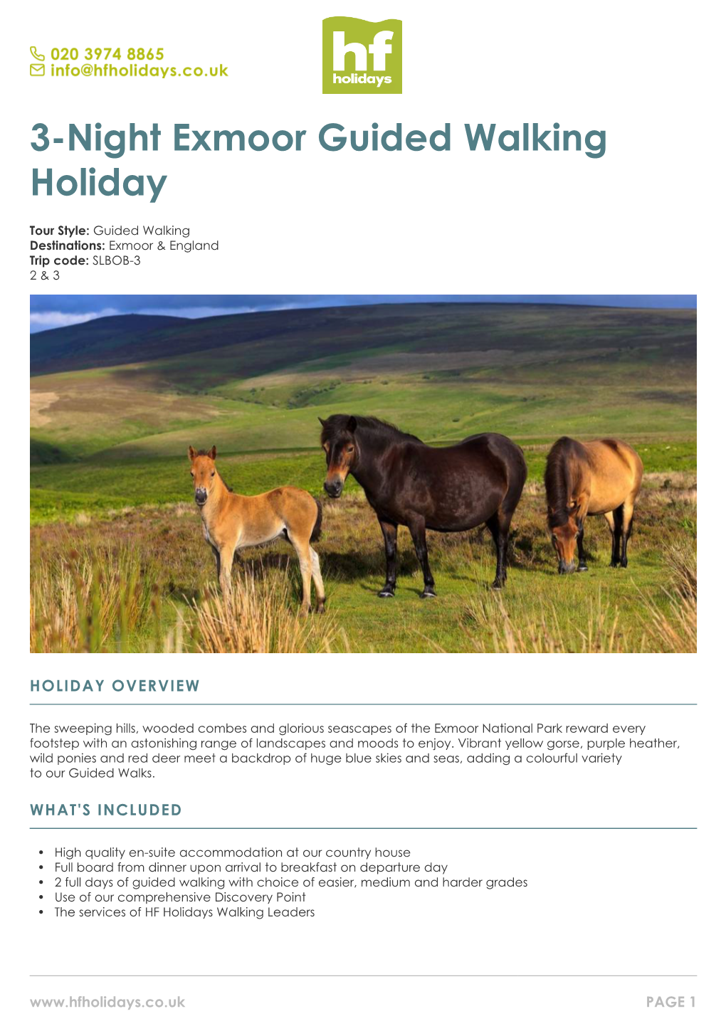 3-Night Exmoor Guided Walking Holiday