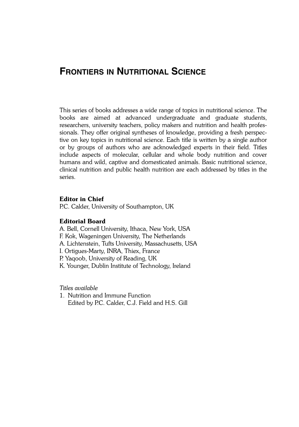 Frontiers in Nutritional Science